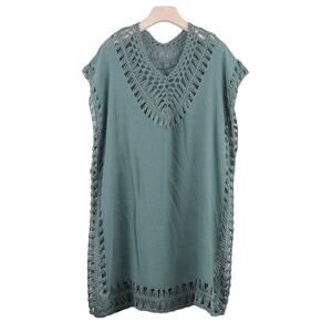 Boho Sexy Resort Eyelet Tunic Surf Sun Swim Cover Up Above Knee Sage B1000